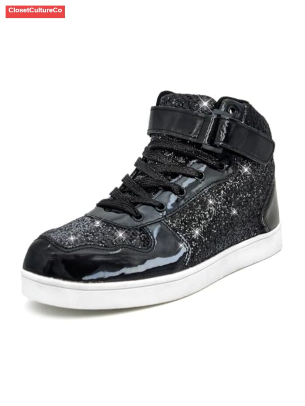 Glitter High Top Sneakers Kids Boys Girls Hook & Loop Lace Up Party Gift